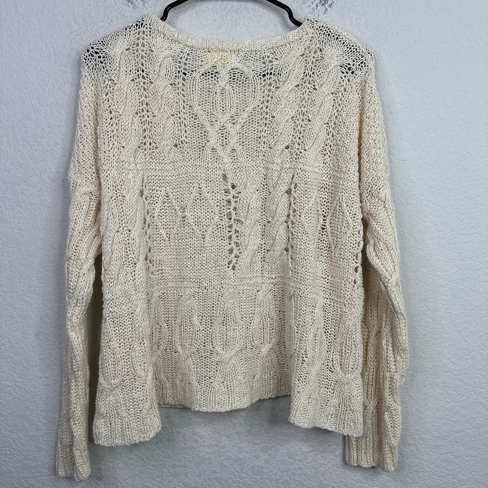 Roller Rabbit Sweater Womens M Beige Linen‎ Blend Cable Knit Boho Cottagecore